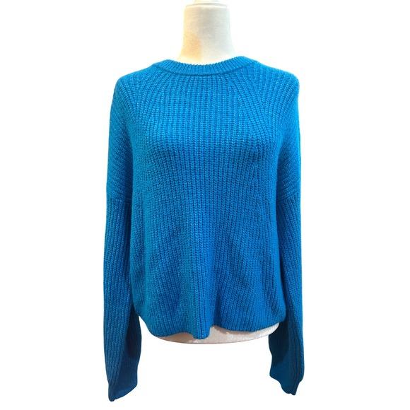 Blue Knit Sweater Ribbed Crew Neck Long Sleeve Cozy Casual Pullover - Picture 1 of 6